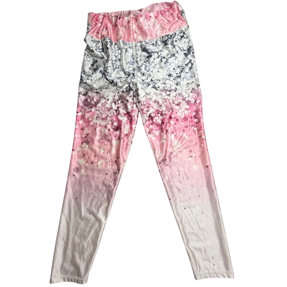 Pink Grey Splatter Ombre Metallic High Waisted Leggings‎ Plus Size 4XL Gymboss